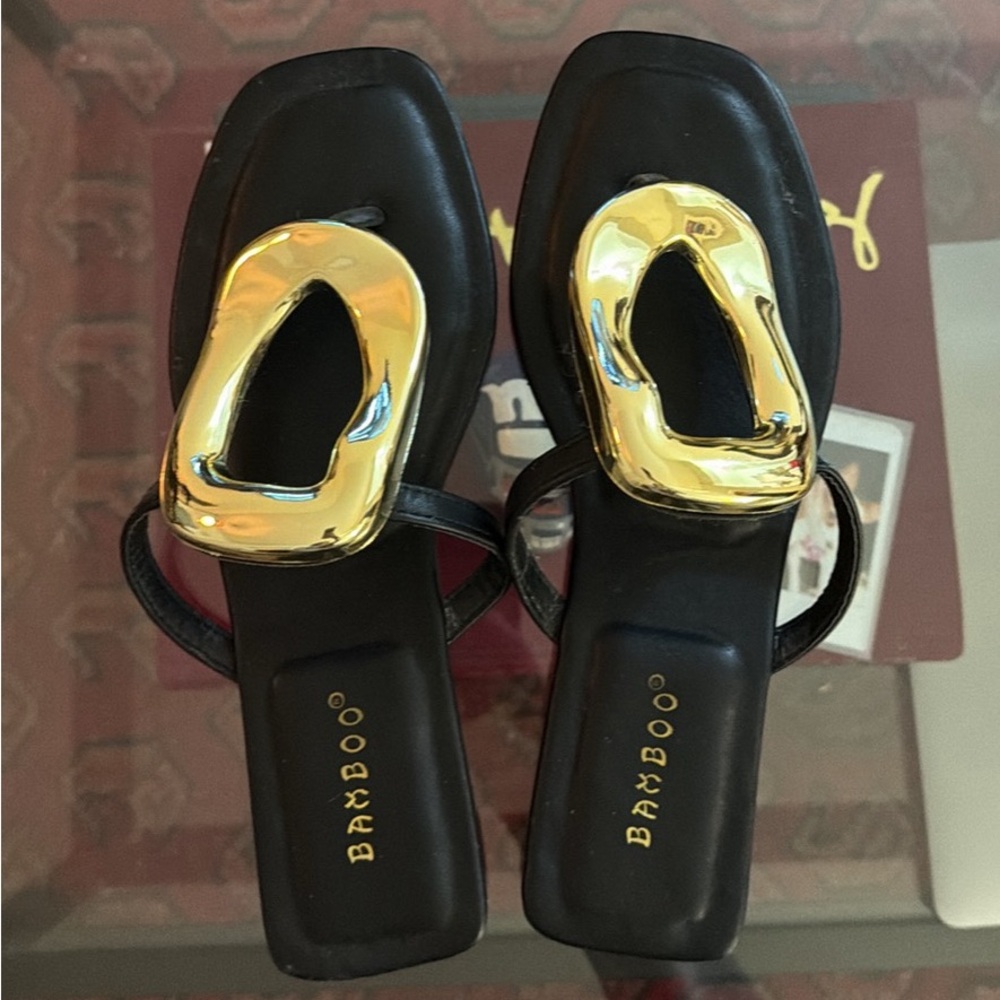 Black Sandals with Gold Accent